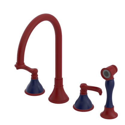 Rubinet Widespread Kitchen Set with Hand Spray Maroon