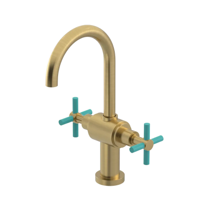 Rubinet Single Hole Dual Handle Lav. Set with LaSalle Spout (less drain) Satin Brass