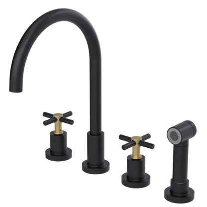 Rubinet Widespread Kitchen Set with LaSalle Spout with Hand Spray Matt Black