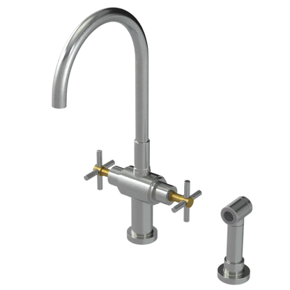 Rubinet Two Handle Single Hole Kitchen Set with LaSalle Spout with Hand Spray Satin Nickel