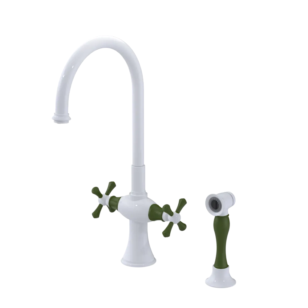 Rubinet Two Handle Single Hole Kitchen Set with Hand Spray White