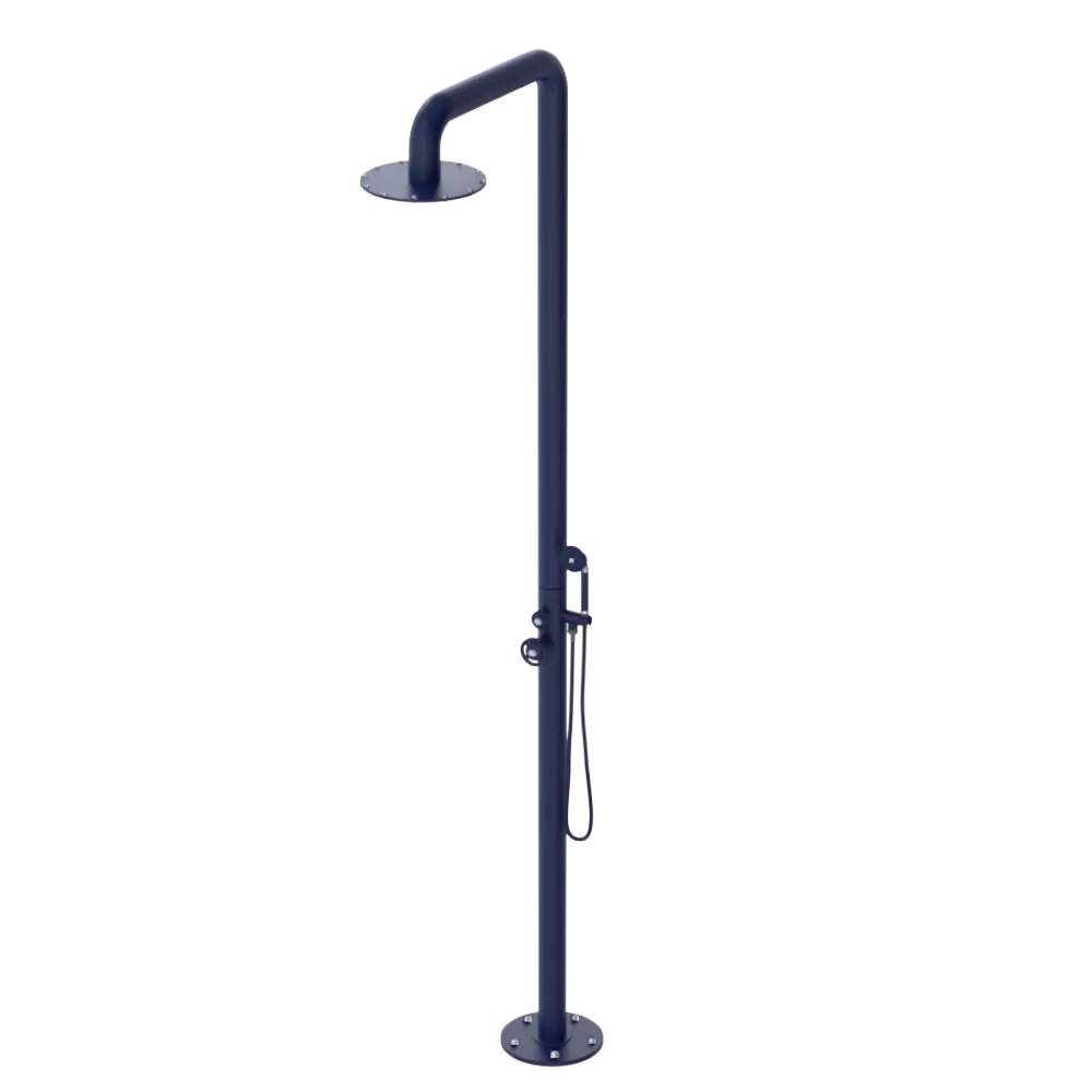 Rubinet Pressure Balance Outdoor Shower with Hand Held Shower & 10" Shower Head - 304 Stainless Steel Midnight Blue