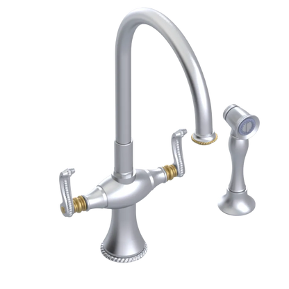 Rubinet Two Handle Single Hole Kitchen Set with Hand Spray Satin Chrome