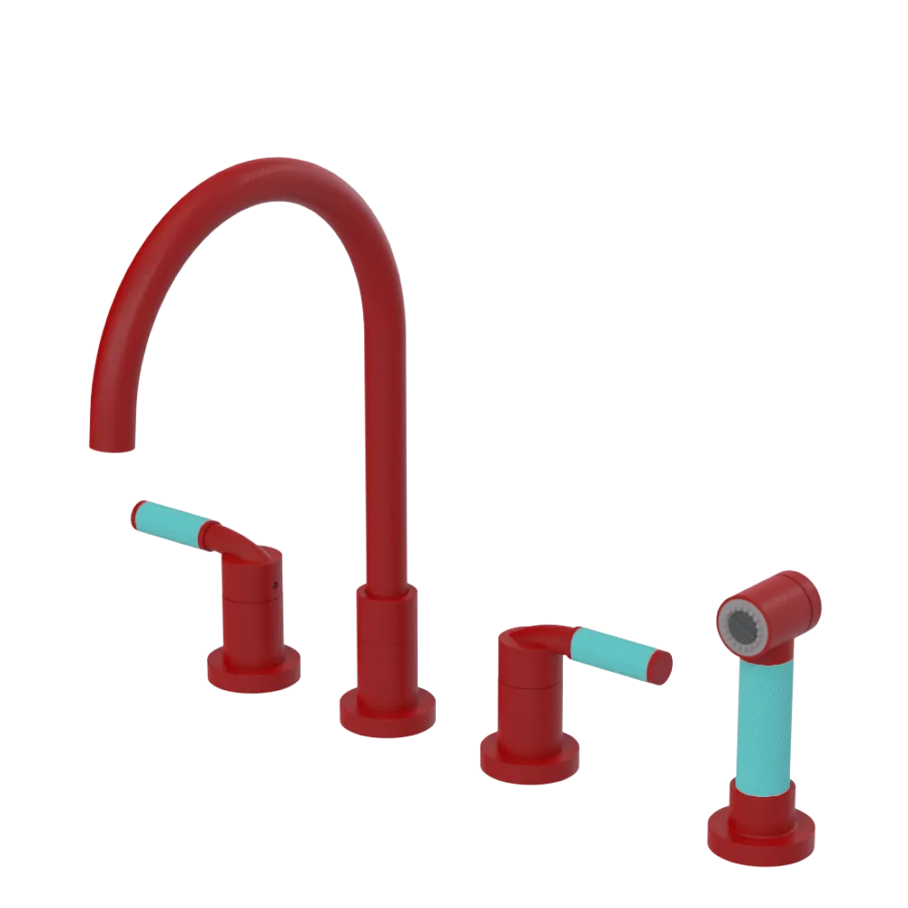 Rubinet Widespread Kitchen Set with Hand Spray Maroon