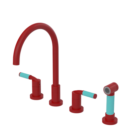 Rubinet Widespread Kitchen Set with Hand Spray Maroon