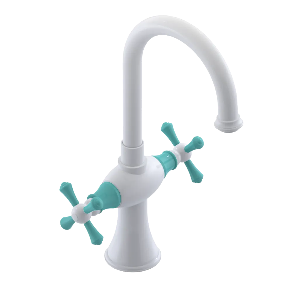 Rubinet Single Hole Dual Handle Lav. Set. (less drain) White