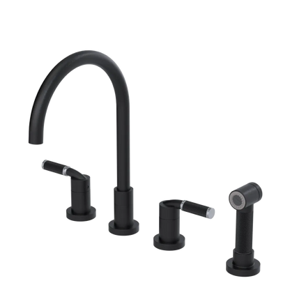 Rubinet Widespread Kitchen Set with Hand Spray Matt Black