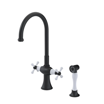 Rubinet Two Handle Single Hole Kitchen Set with Hand Spray Matt Black
