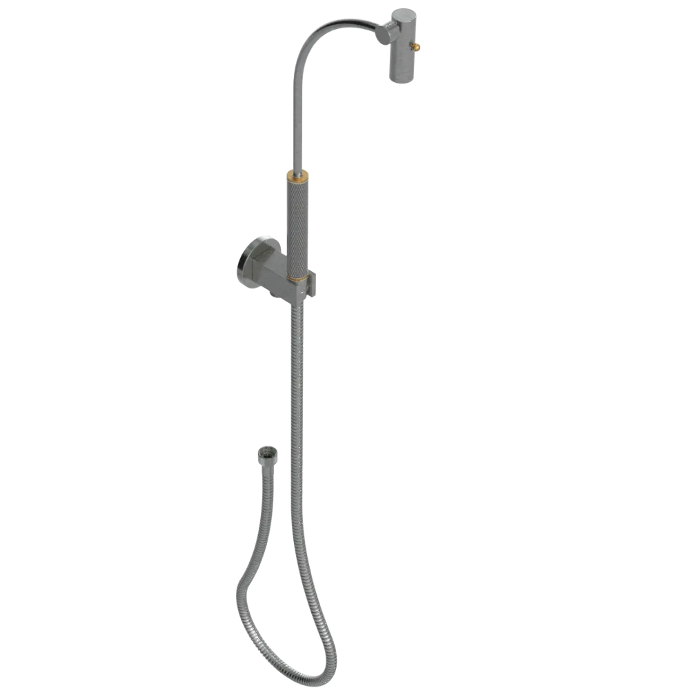 Rubinet Hand Held Shower Bidet with Extended Reach & Dual Function Spray Including Wall Bracket with Supply & Hose (Round) Satin Nickel