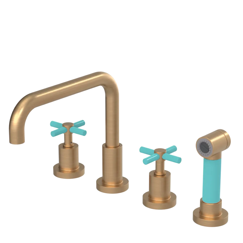 Rubinet Widespread Kitchen Set with Hand Spray Satin Gold