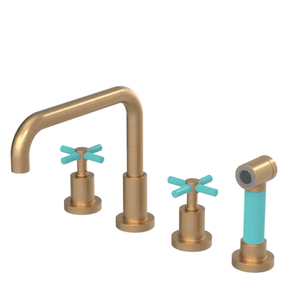Rubinet Widespread Kitchen Set with Hand Spray Satin Gold