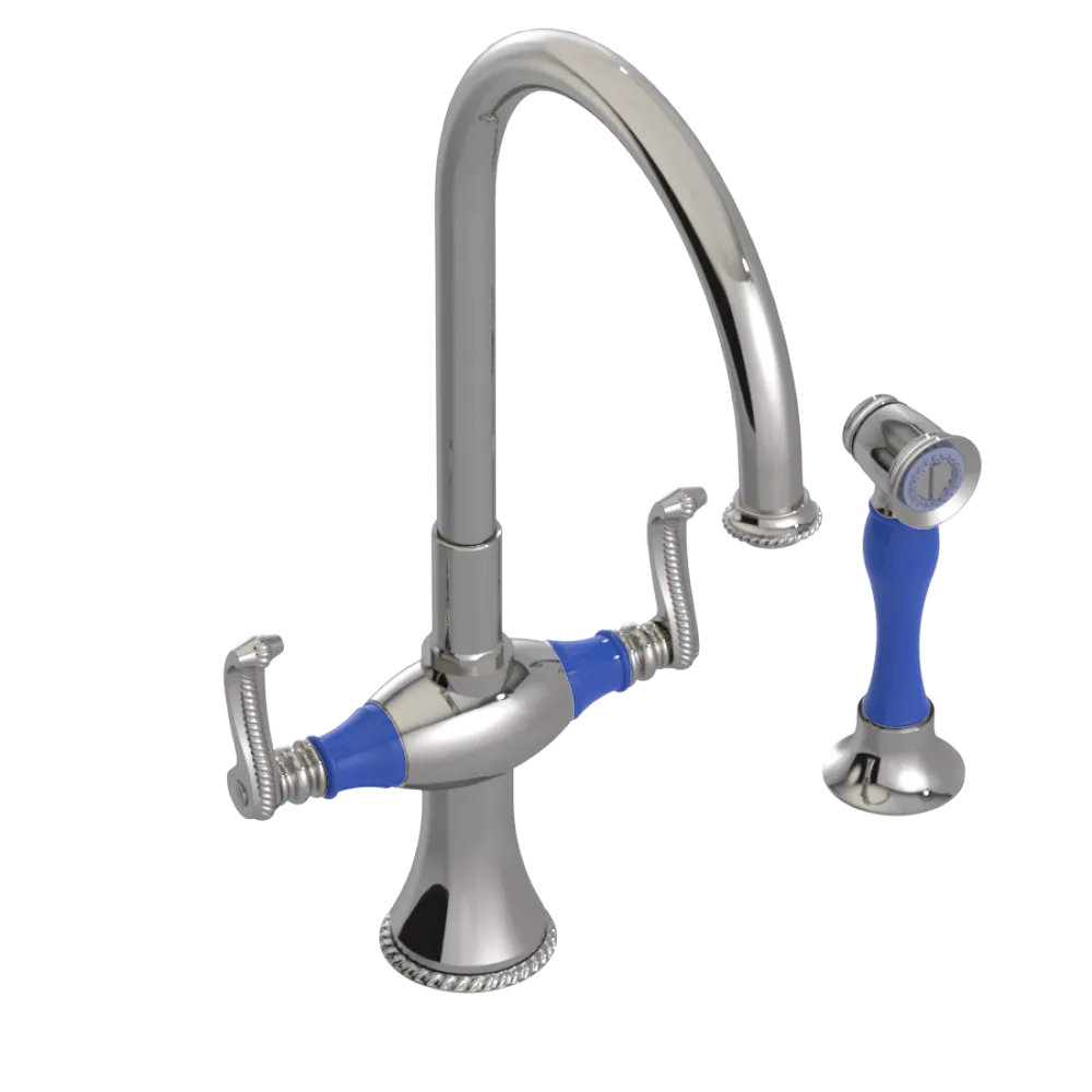 Rubinet Two Handle Single Hole Kitchen Set with Hand Spray Polished Nickel