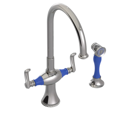 Rubinet Two Handle Single Hole Kitchen Set with Hand Spray Polished Nickel