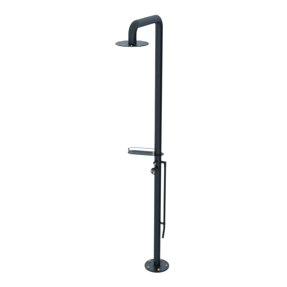 Rubinet Pressure Balance Outdoor Shower with Foot Rinse & 10" Shower Head (with shelf) - 304 Stainless Steel Matt Black