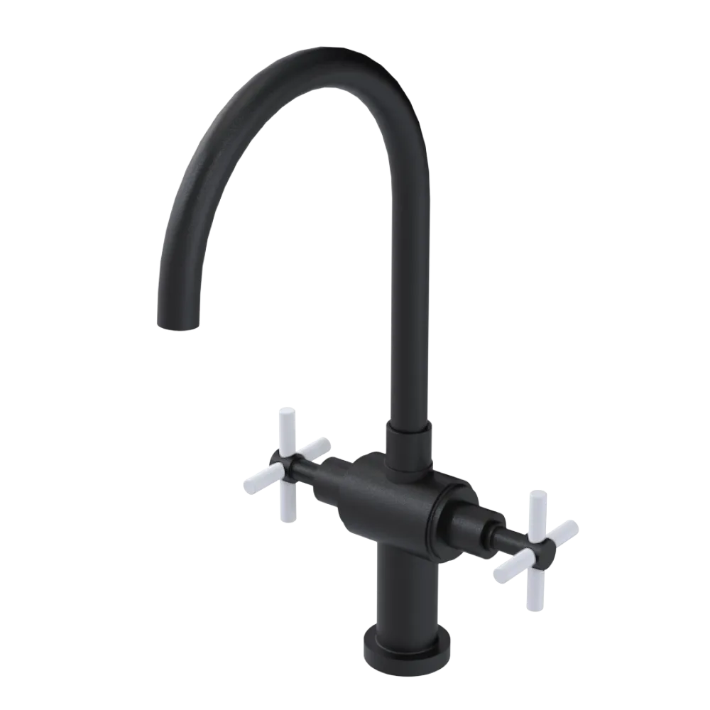 Rubinet Two Handle Single Hole Kitchen Set with LaSalle Spout Matt Black