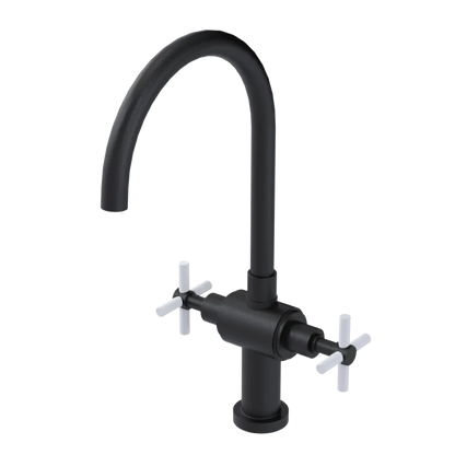 Rubinet Two Handle Single Hole Kitchen Set with LaSalle Spout Matt Black