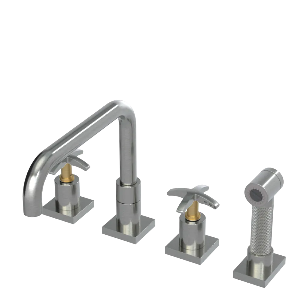 Rubinet Widespread Kitchen Set with Genesis Spout with Hand Spray Satin Nickel