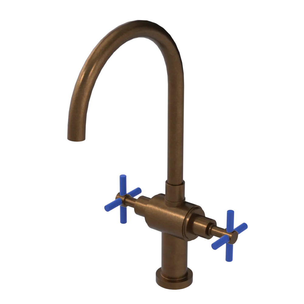 Rubinet Two Handle Single Hole Kitchen Set with LaSalle Spout Tuscan Brass