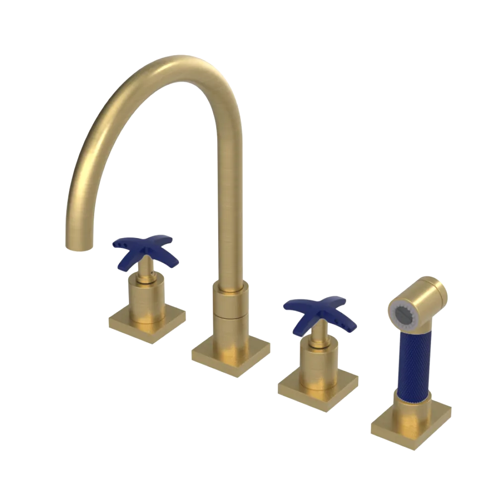 Rubinet Widespread Kitchen Set with Hand Spray Satin Gold
