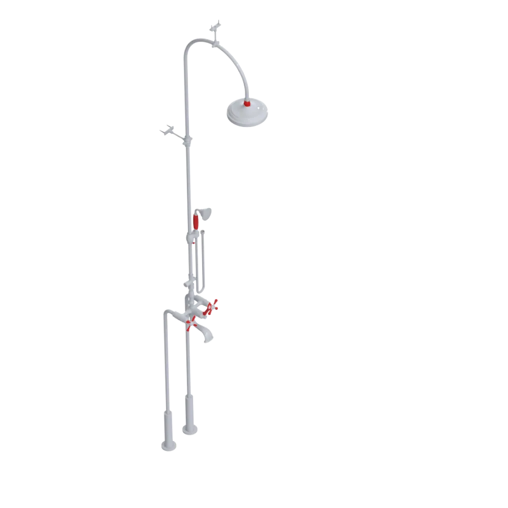 Rubinet Floor Mount Tub & Shower with hand held shower White