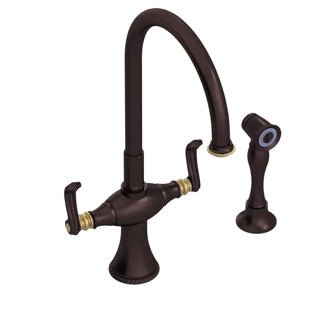 Rubinet Two Handle Single Hole Kitchen Set with Hand Spray Tuscan Brass