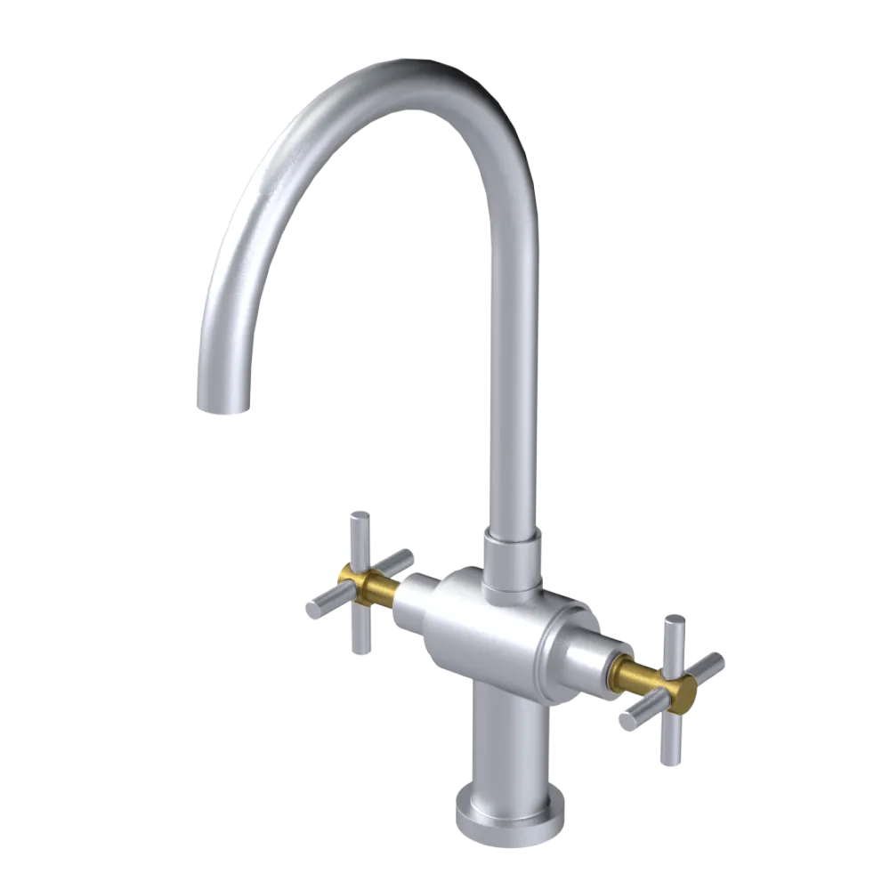 Rubinet Two Handle Single Hole Kitchen Set with LaSalle Spout Satin Chrome