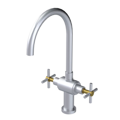 Rubinet Two Handle Single Hole Kitchen Set with LaSalle Spout Satin Chrome