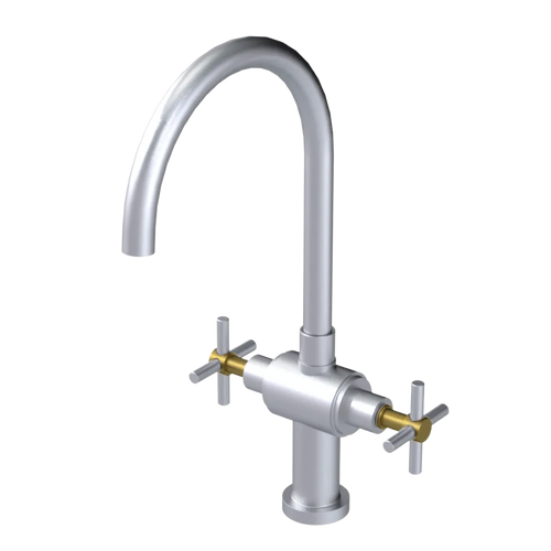 Rubinet Two Handle Single Hole Kitchen Set with LaSalle Spout Satin Chrome