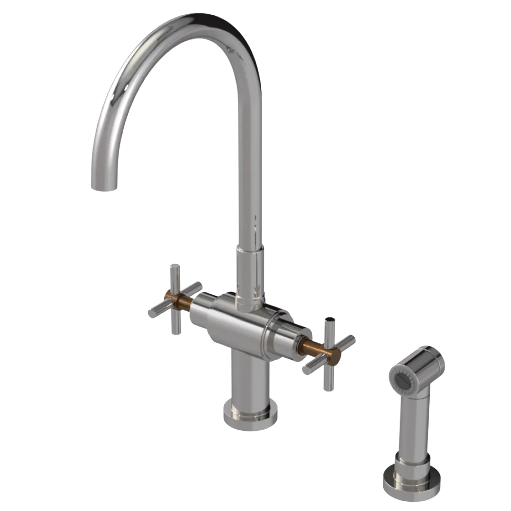 Rubinet Two Handle Single Hole Kitchen Set with LaSalle Spout with Hand Spray Polished Nickel