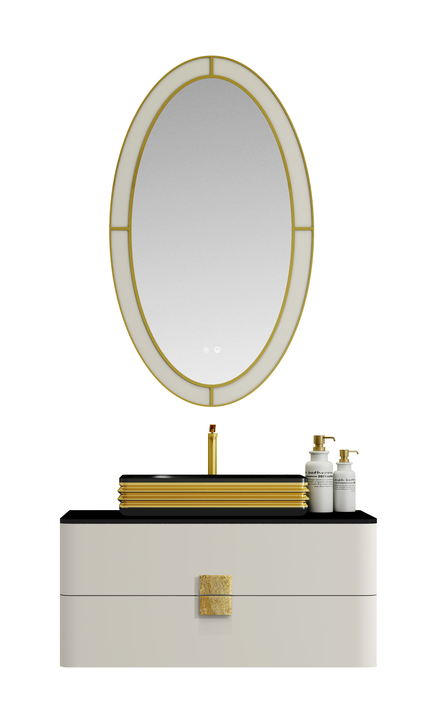 Lumina LED Oval Bathroom Mirror – 28" x 43" | Gold Black & Apricot Pear