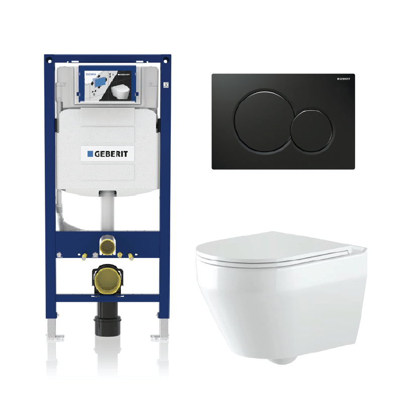 Alps Alpine Wall-Mounted Elongated Toilet Dual-Flush 1.6/1.1 gpf with seat & Geberit Carrier