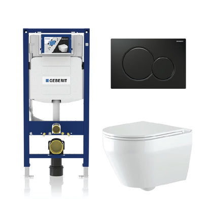 Alps Alpine Wall-Mounted Elongated Toilet Dual-Flush 1.6/1.1 gpf with seat & Geberit Carrier