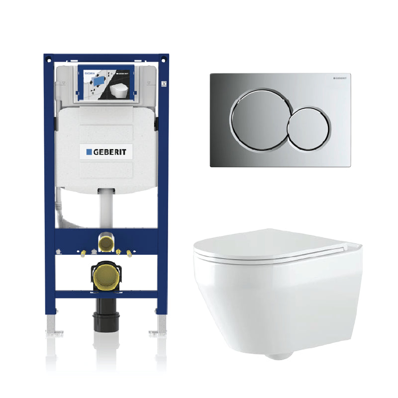 Alps Alpine Wall-Mounted Elongated Toilet Dual-Flush 1.6/1.1 gpf with seat & Geberit Carrier