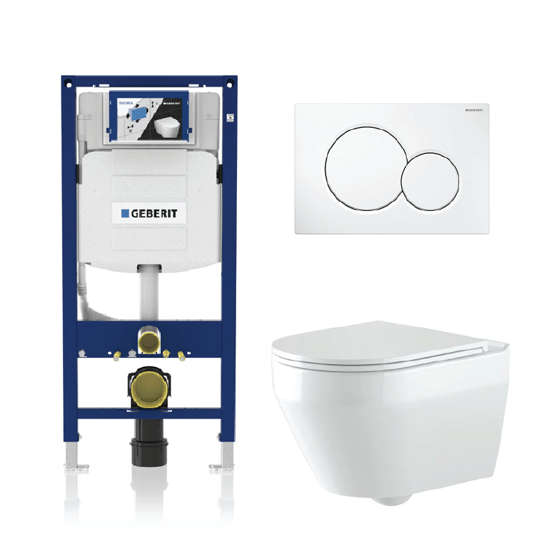 Alps Alpine Wall-Mounted Elongated Toilet Dual-Flush 1.6/1.1 gpf with seat & Geberit Carrier