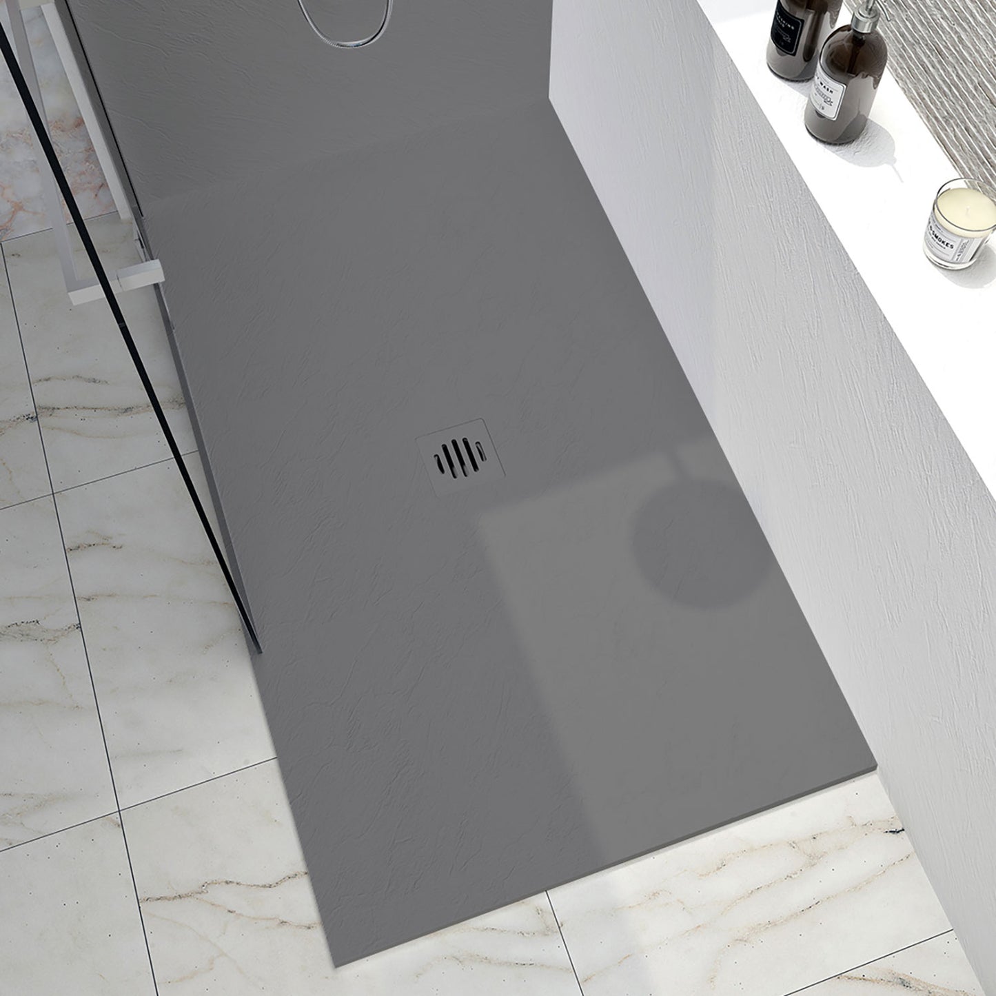 Shower base Slate 48 x 42, custom-made tile flange installation, in three colors