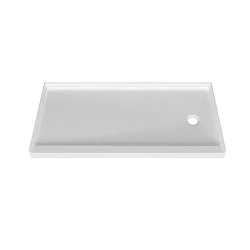 Zitta Shower base 60 x 32, in alcove, drain on the right side, in glossy white