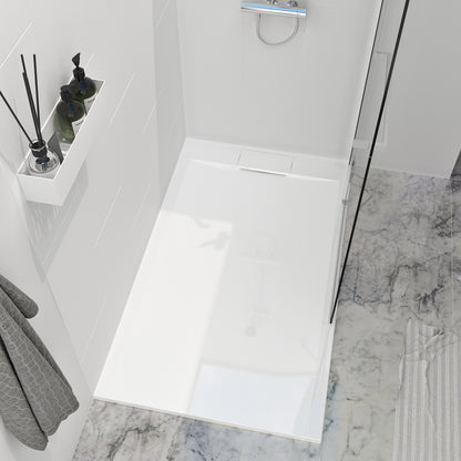 Zitta Shower base Liss 60 x 32, in a corner, wall on the right side, drain on the right side, in glossy white