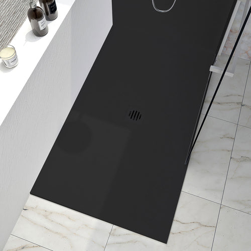 Zitta Shower base Slate 60 x 32, in a corner, wall on the right side, in black