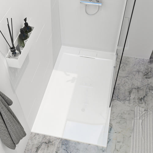 Zitta Shower base Liss 60 x 36, in a corner, wall on the right side, drain on the right side, in glossy white