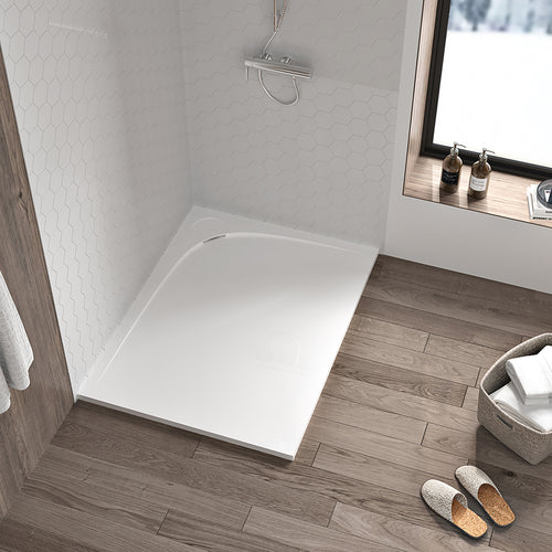 Zitta Shower base Moon 60 x 36, custom-made tile flange installation, in glossy white