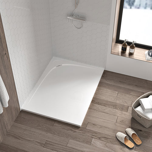 Zitta Shower base Moon 60 x 36, in a corner, wall on the right side, drain on the right side, in glossy white