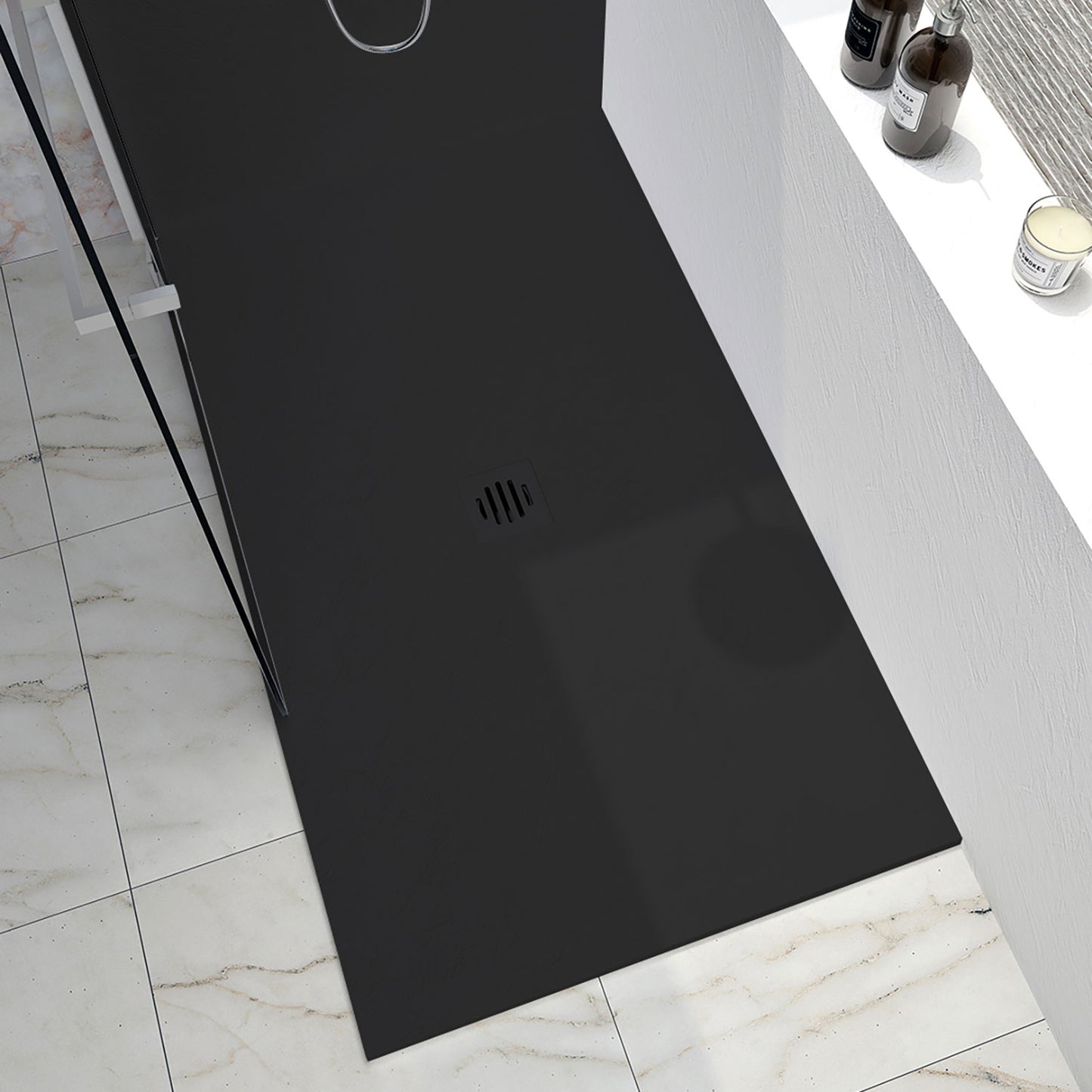 Zitta Shower base Slate 60 x 42, on wall, in black