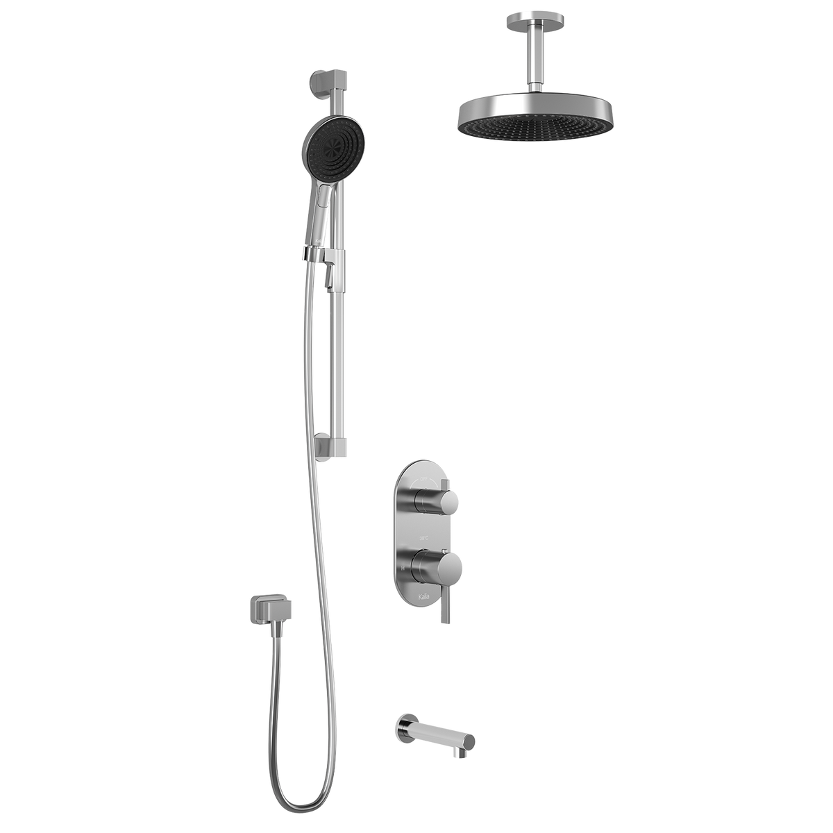 RoundOne™ TD3 PREMIA (Valve Not Included) : AQUATONIK™ T/P with Diverter Shower System with Vertical Ceiling Arm Chrome