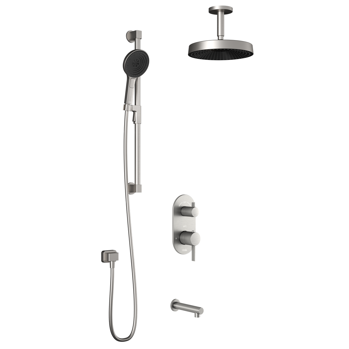 RoundOne™ TD3 PREMIA (Valve Not Included) : AQUATONIK™ T/P with Diverter Shower System with Vertical Ceiling Arm Pure Nickel PVD