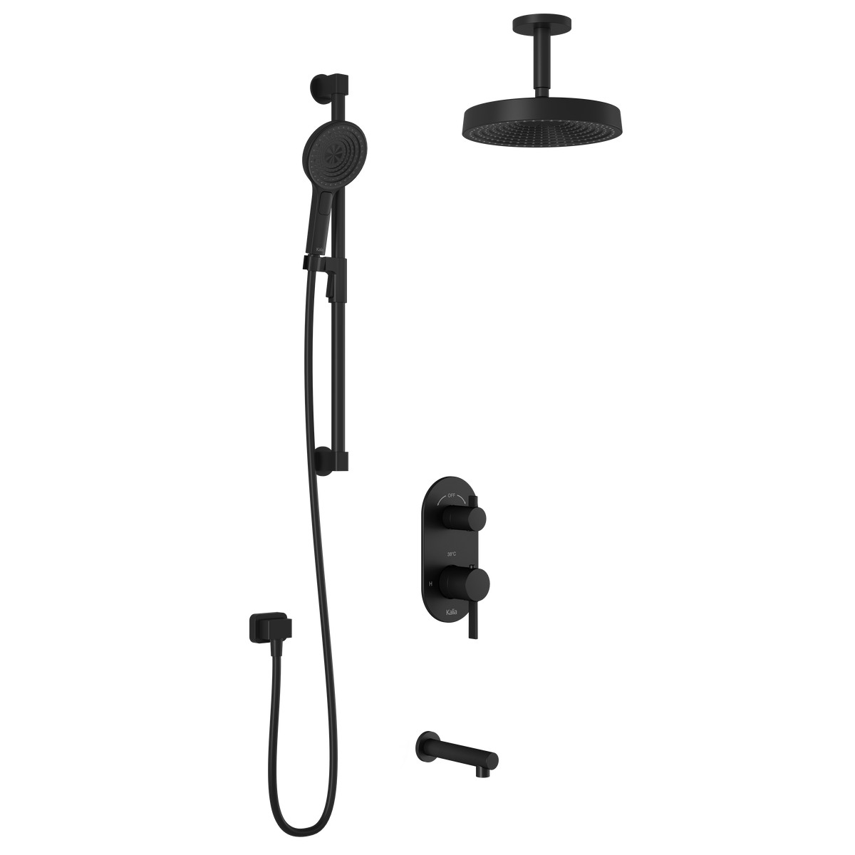 RoundOne™ TD3 PREMIA (Valve Not Included) : AQUATONIK™ T/P with Diverter Shower System with Vertical Ceiling Arm Matte Black