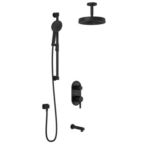 RoundOne™ TD3 PREMIA (Valve Not Included) : AQUATONIK™ T/P with Diverter Shower System with Vertical Ceiling Arm Matte Black