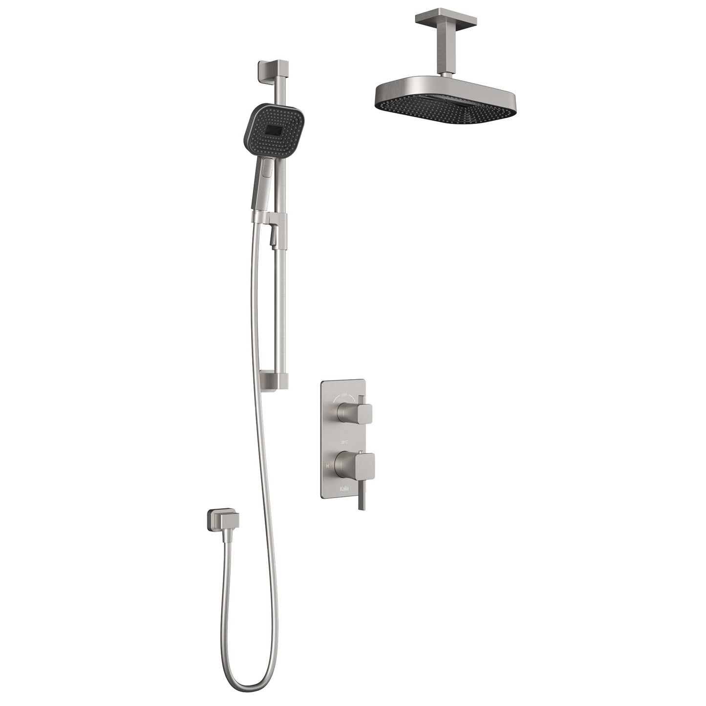 SquareOne™ TD2 PREMIA (Valve Not Included) : AQUATONIK™ T/P with Diverter Shower System with Vertical Ceiling Arm Pure Nickel