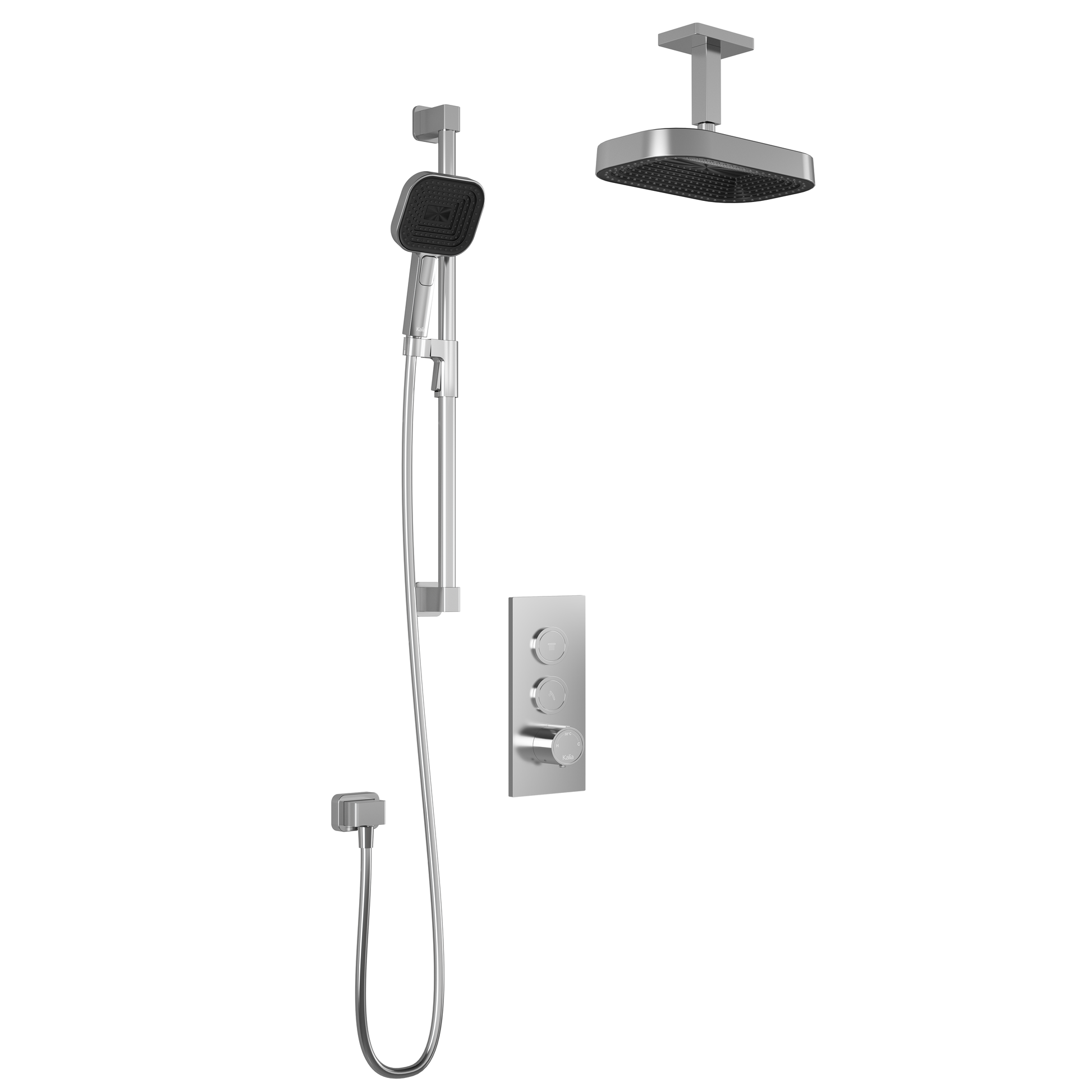 SquareOne™ TB2 PREMIA (Valve Not Included) : AQUATONIK™ T/P Push-Button Shower System with Vertical Ceiling Arm