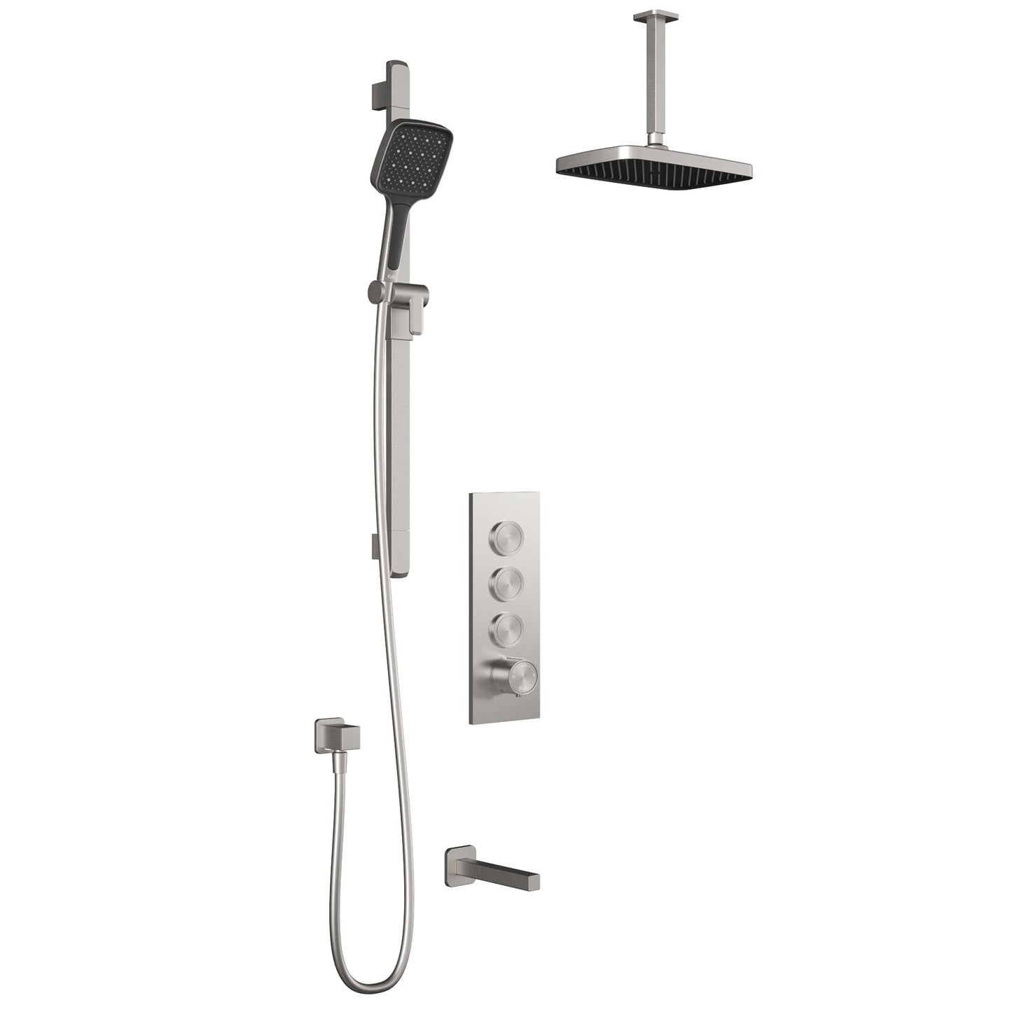Kalia SquareOne™ TB3 PLUS : AQUATONIK™ T/P Push-Button Shower System with Vertical Ceiling Arm