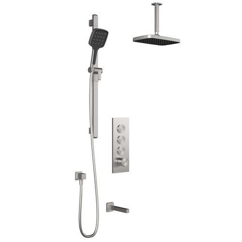 Kalia SquareOne™ TB3 PLUS (Valve Not Included) : AQUATONIK™ T/P Push-Button Shower System with Vertical Ceiling Arm